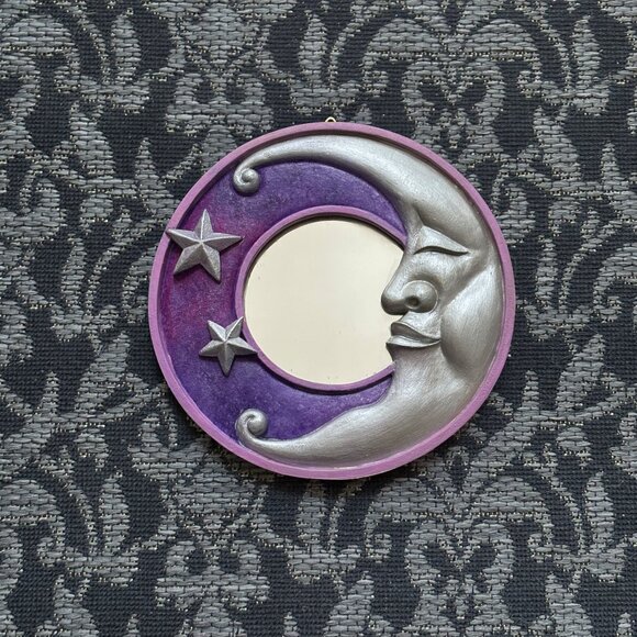 🌙 Hallowette - Handpainted Moon & Stars Mirror - Pink & Purple Clouds - Picture 1 of 4